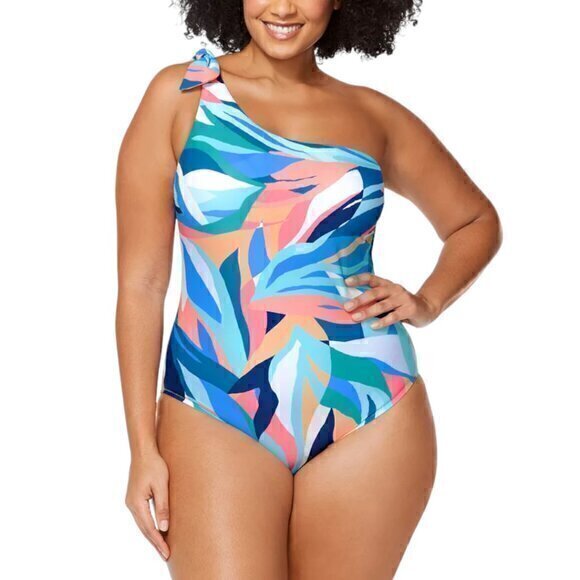 RAISINS CURVE Trendy Plus Size Marita One-Shoulder One-Piece Swimsuit - Picture 1 of 4